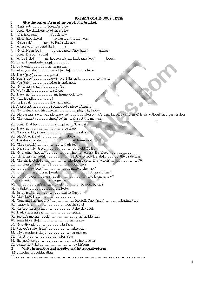 Present continuous tense exercise