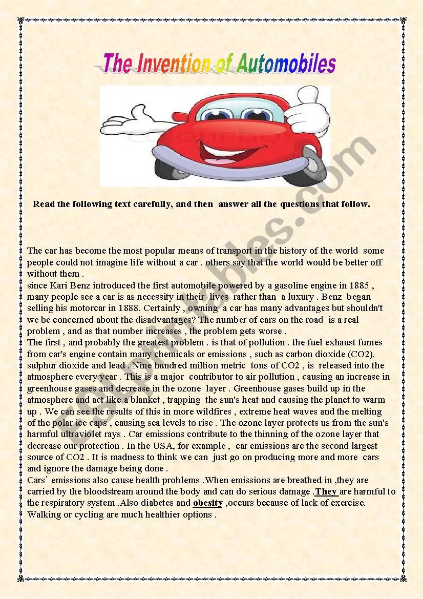 Automobiles  worksheet