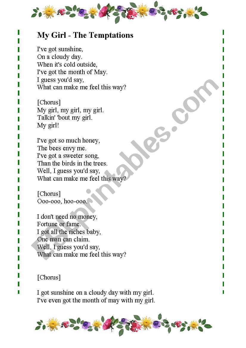 My Girl The Temptations Full Lesson Esl Worksheet By Myguar My Girl The Temptations Full Lesson Esl Worksheet By Myguar