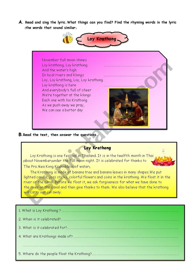 Loy Krathong worksheet