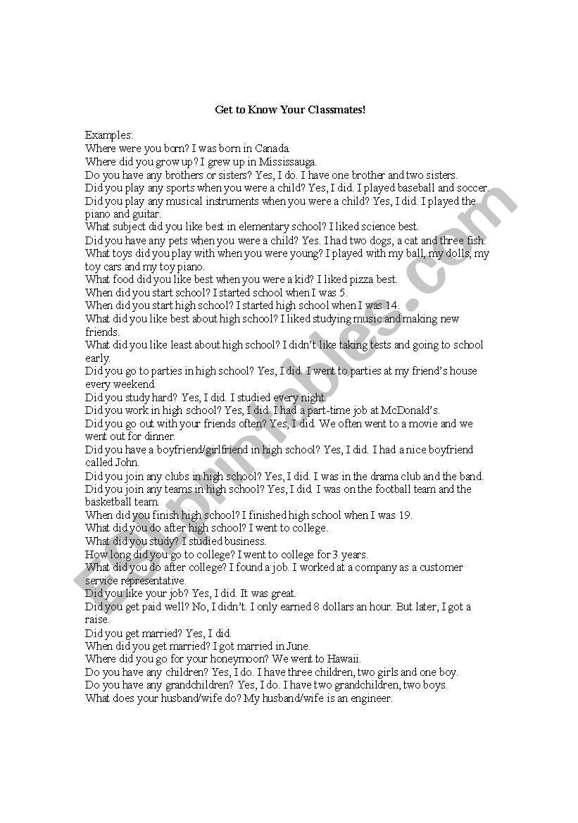 Getting to know your classmates
