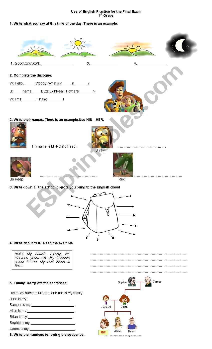 Use of English Practice for the Final Exam 1st Grade