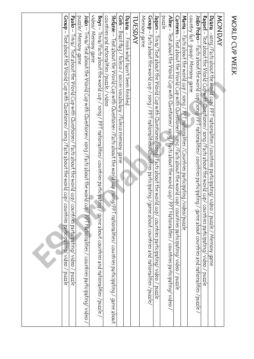 World Cup 2014 worksheet