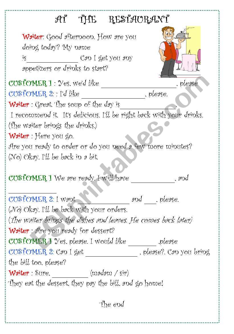 ROLE PLAY ORDERING FOOD worksheet