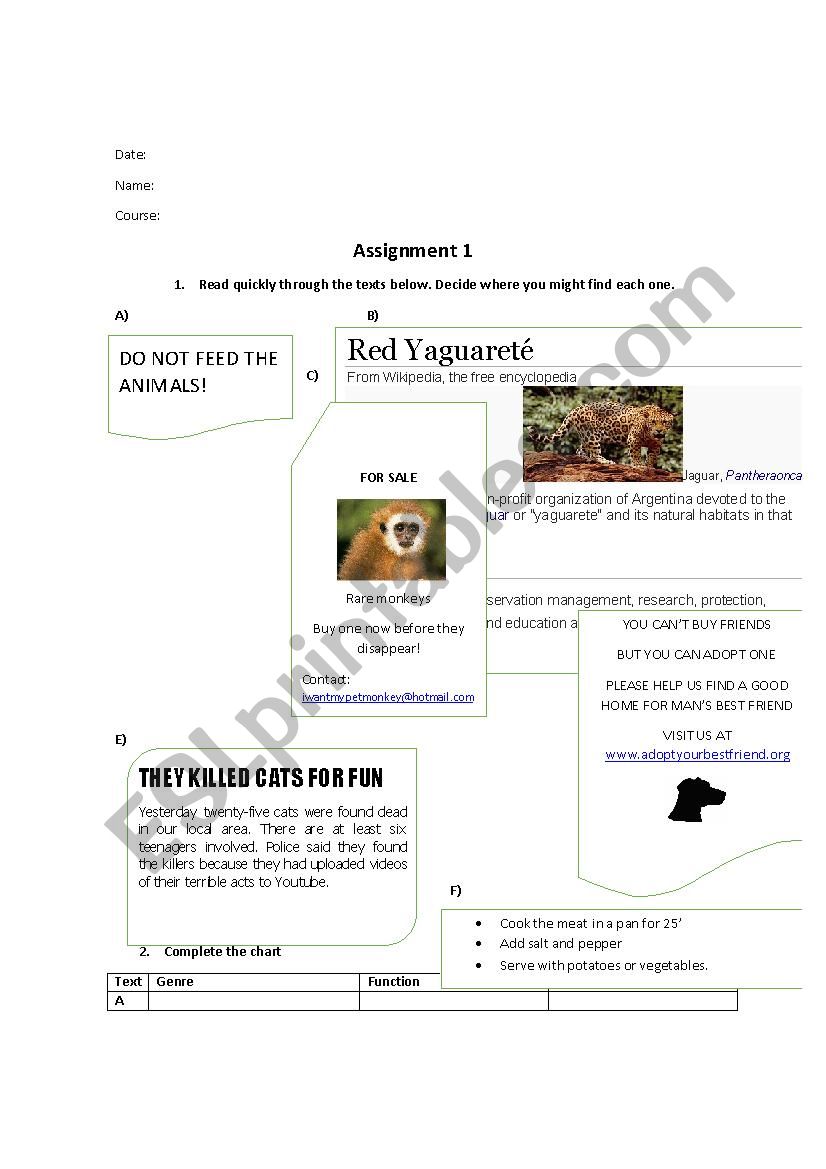 Ecology worksheet