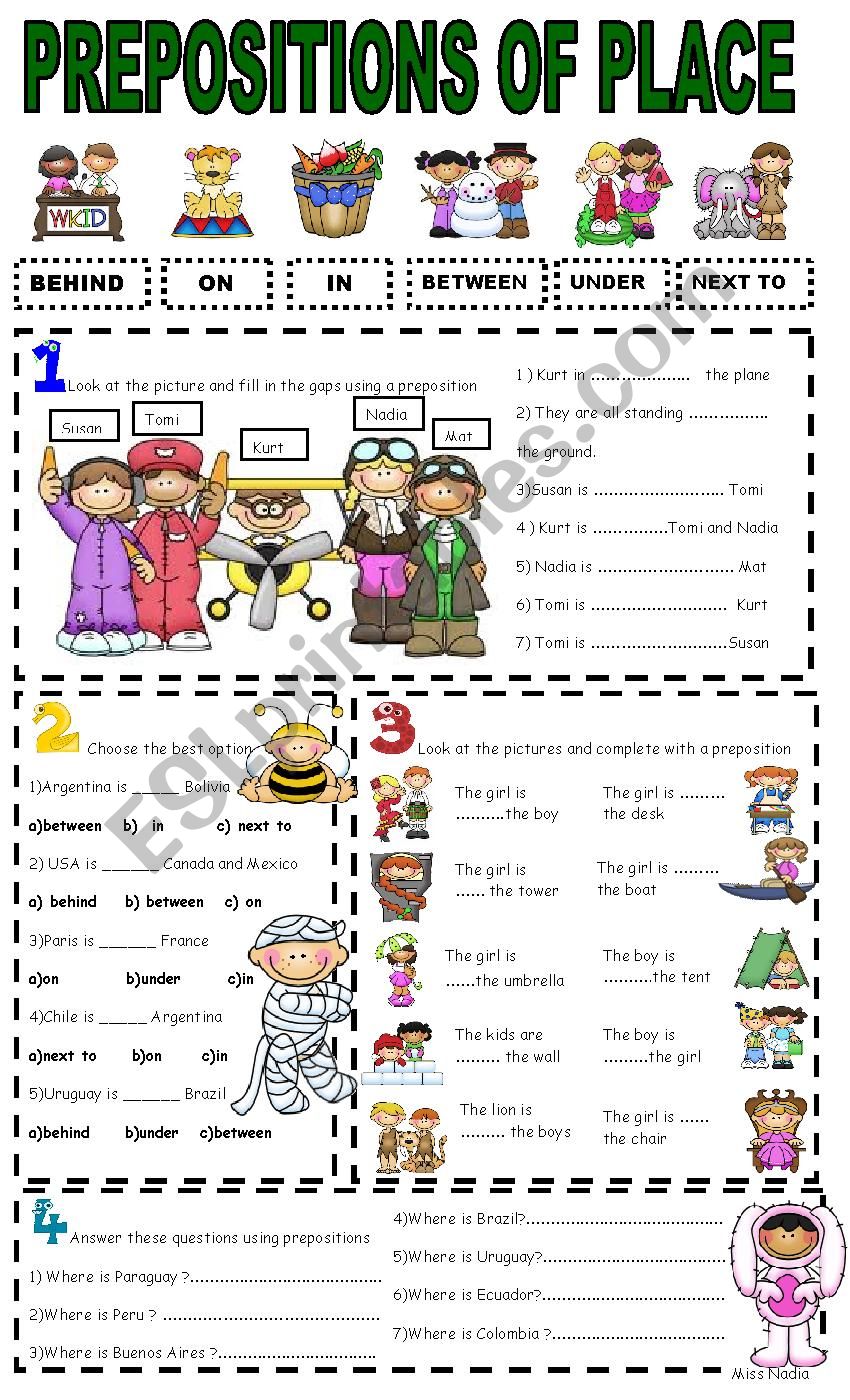 Prepositions of place worksheet