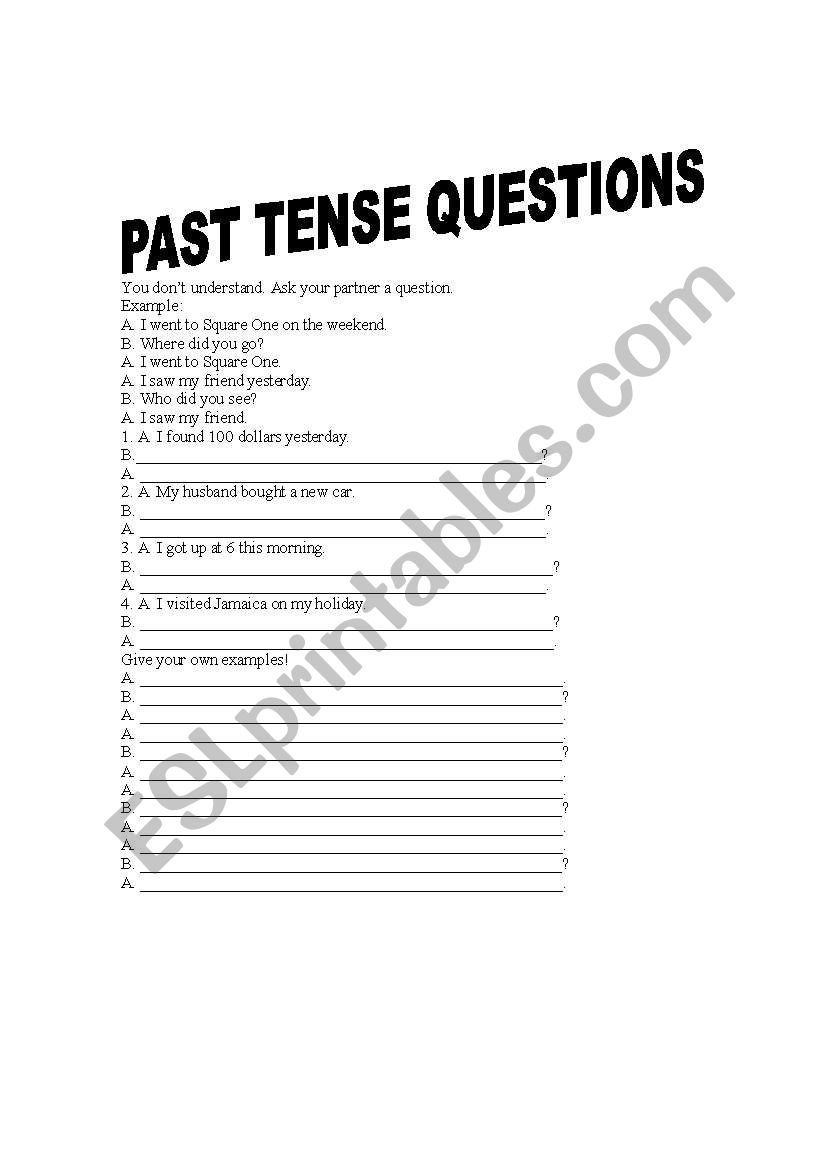 Past Tense Questions worksheet