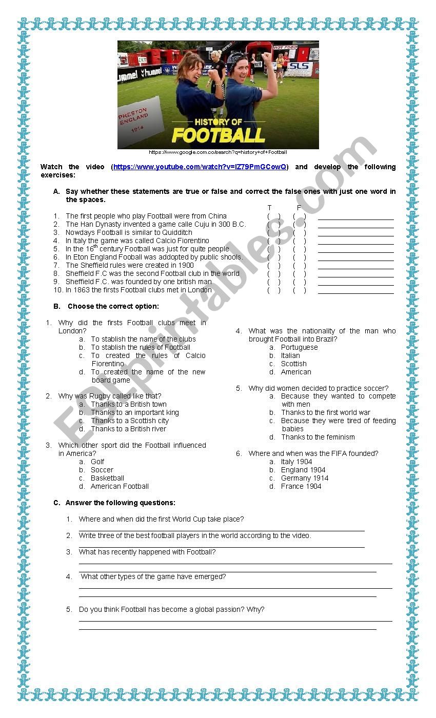 HISTORY OF FOOTBALL/SOCCER worksheet