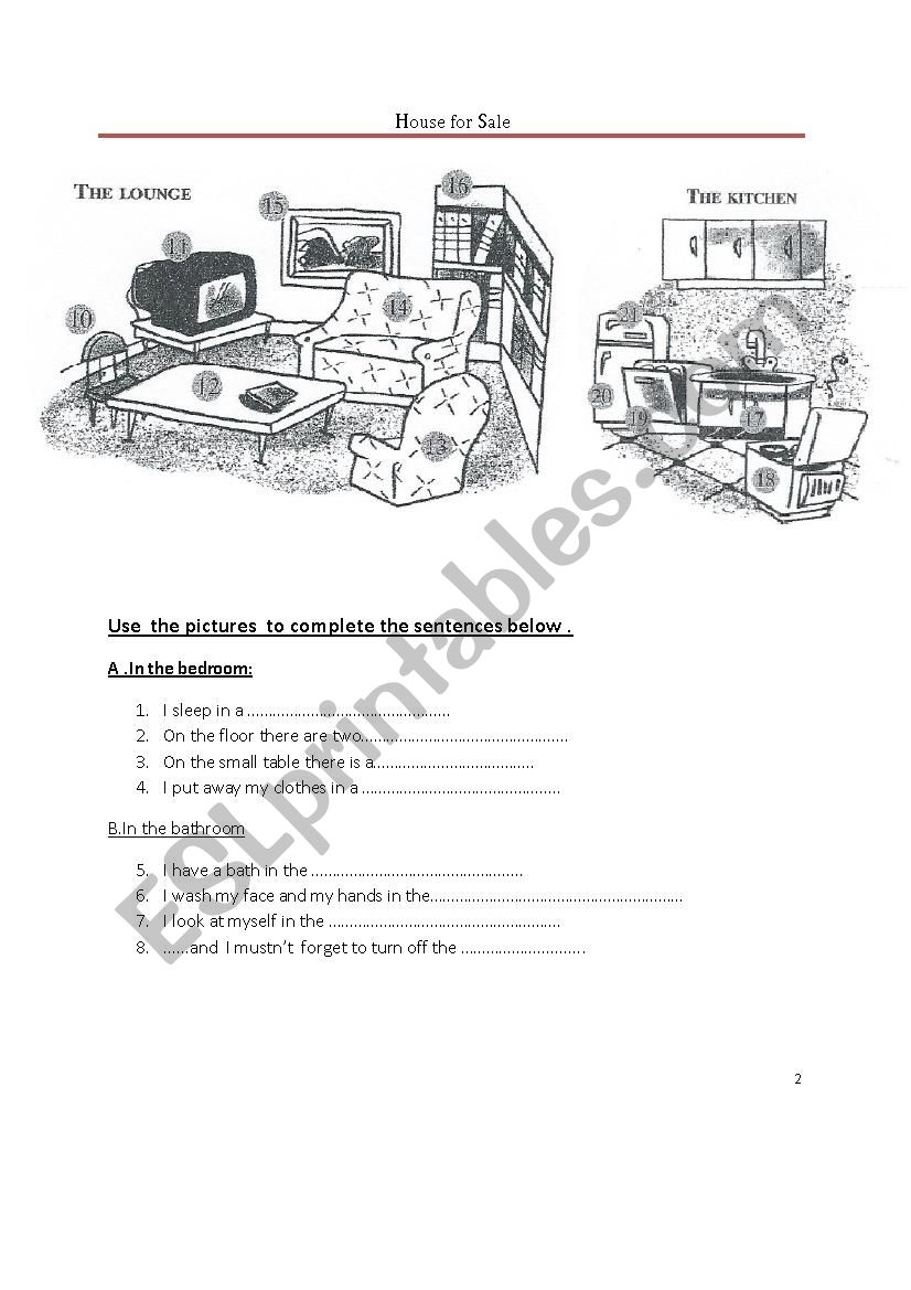 Parts of the house  worksheet