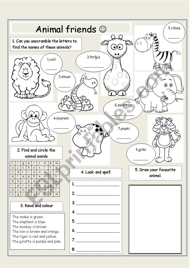 Animals for kids worksheet