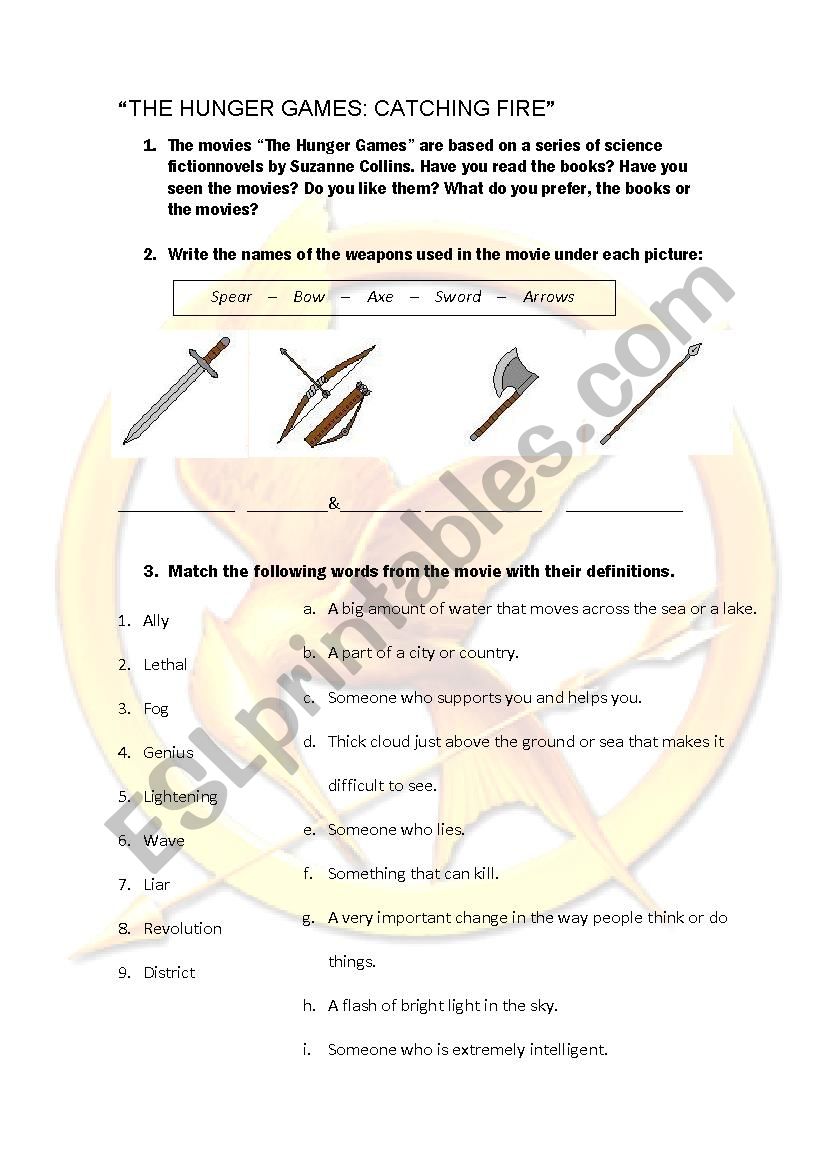 The Hunger Games: Catching Fire worksheet