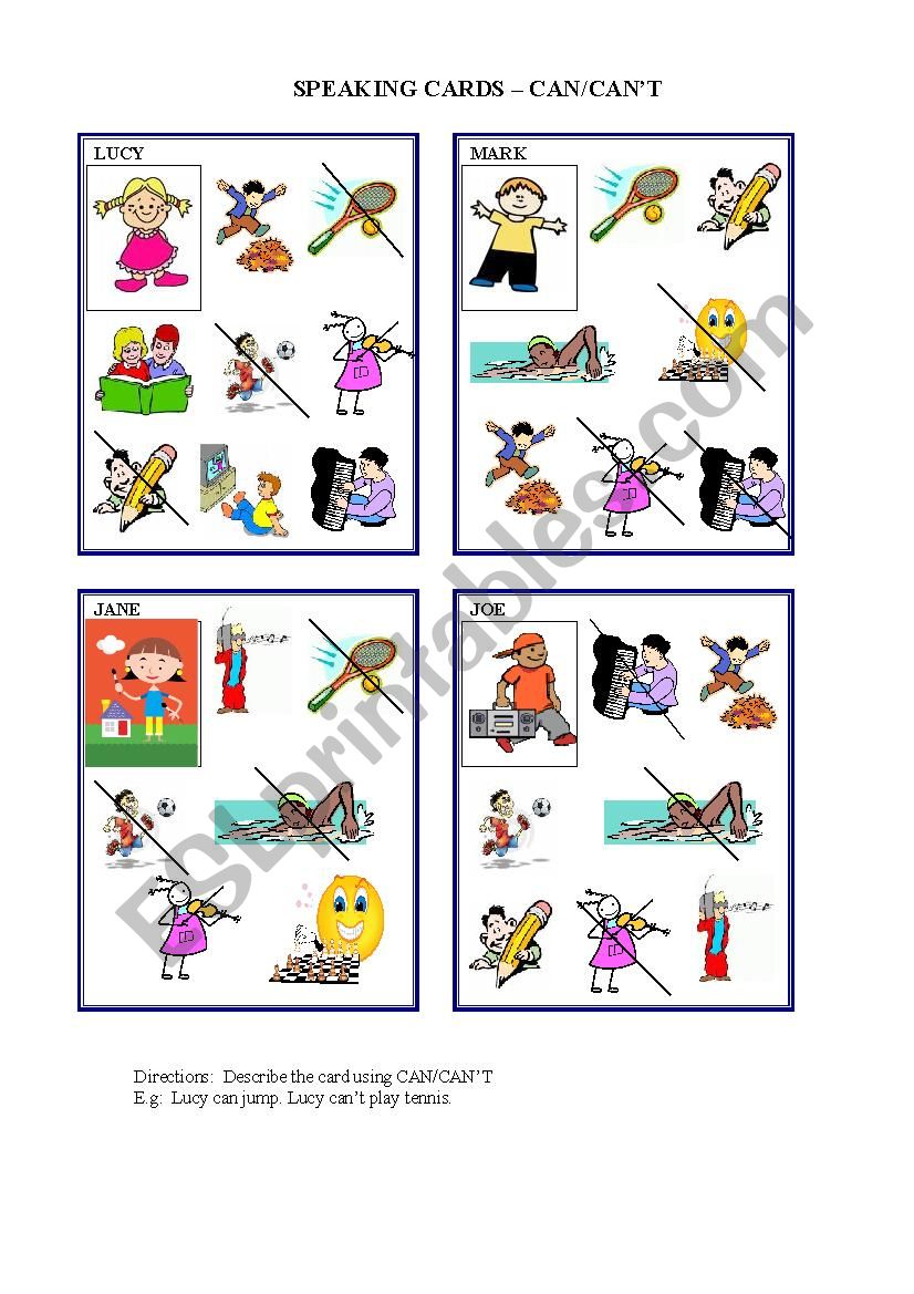 Speaking cards - CAN/CANT worksheet