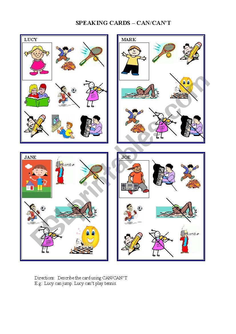 Speaking cards - CAN/CANÂ´T worksheet