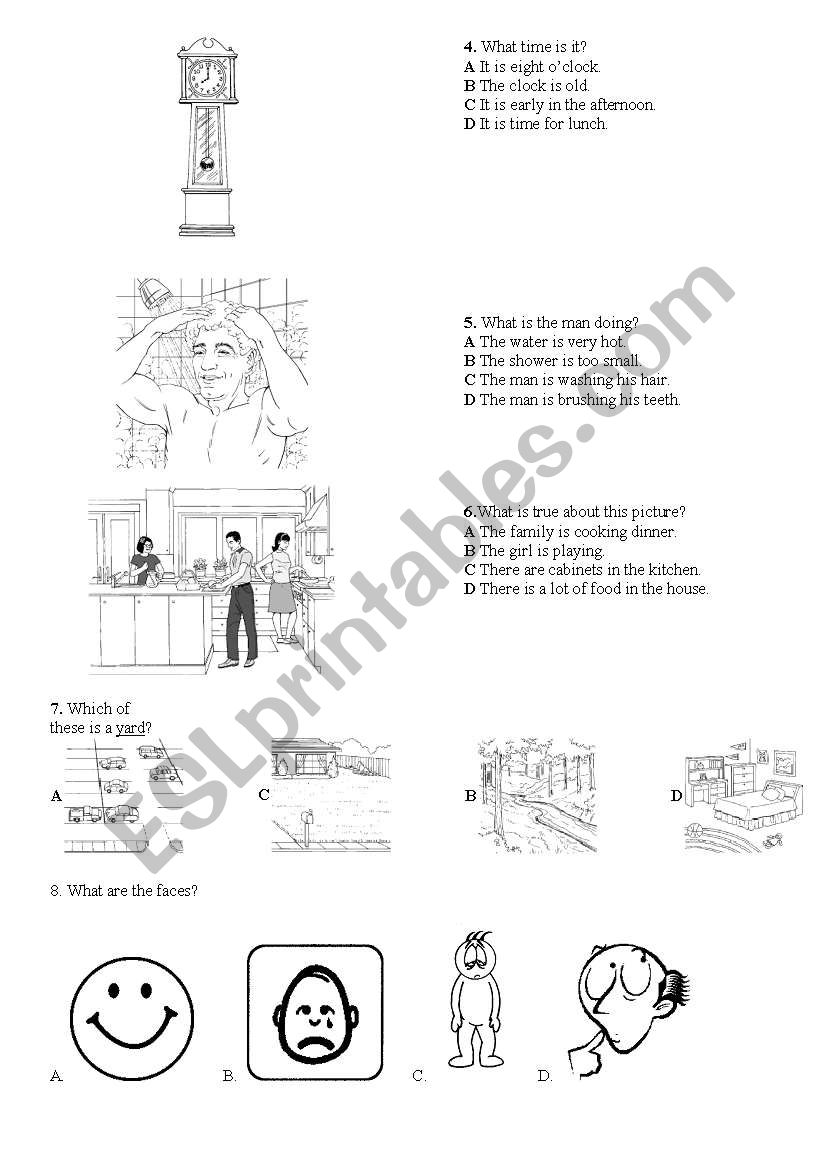 Elementary vocabulary test worksheet
