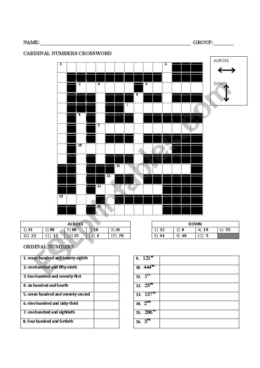 CARDINAL & ORDINAL NUMBERS worksheet