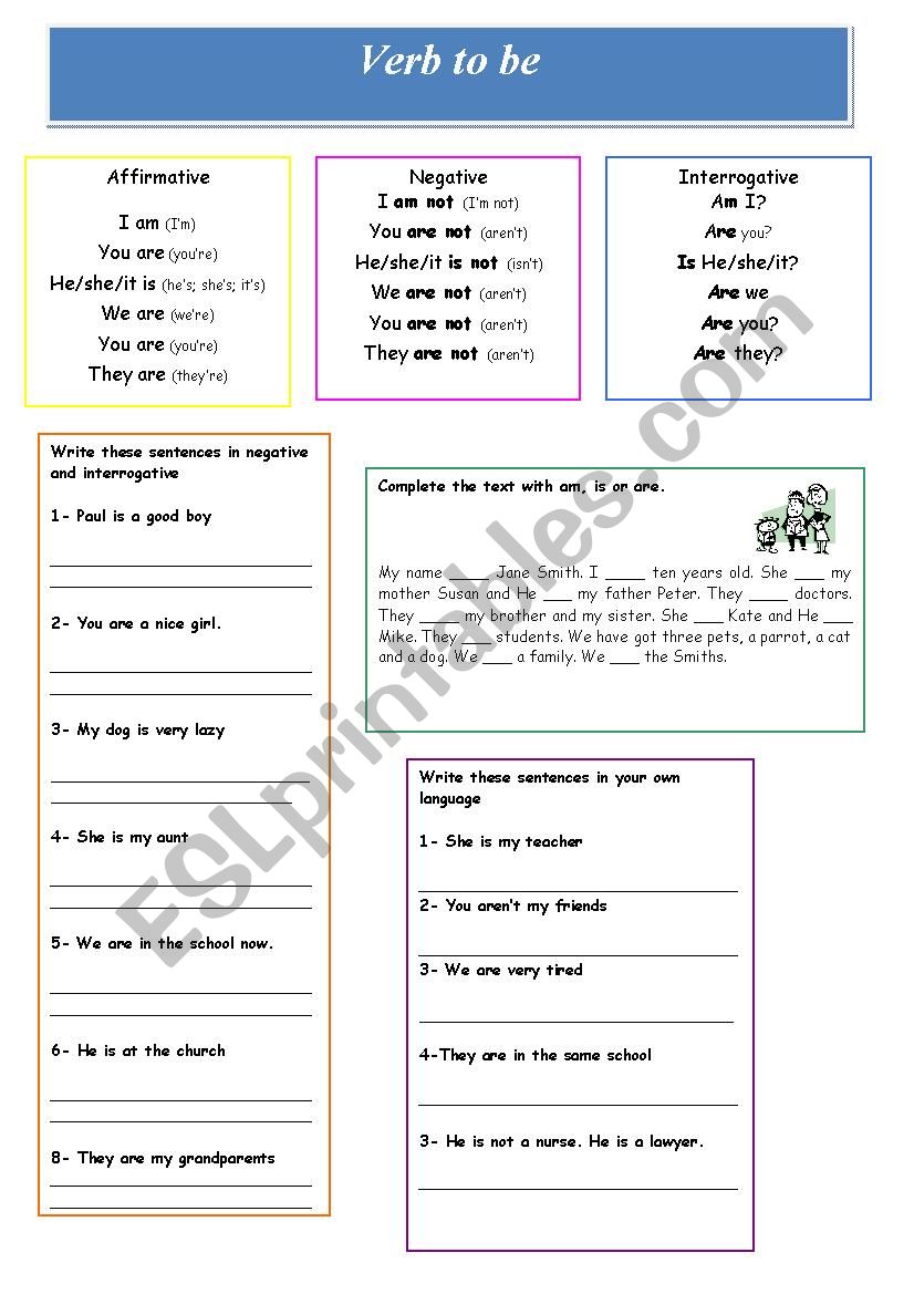 verb to be worksheet