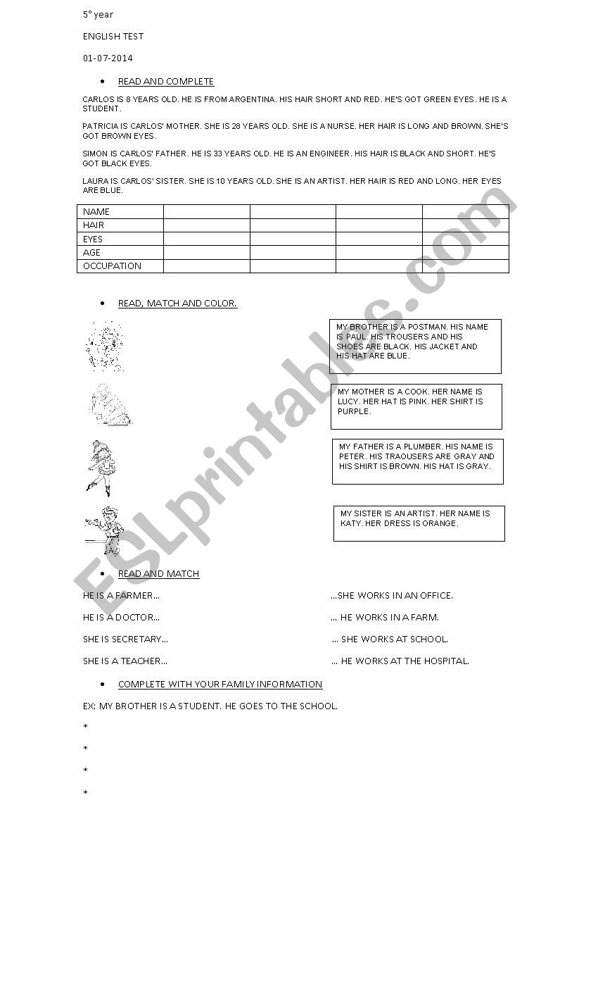 Family occupation worksheet