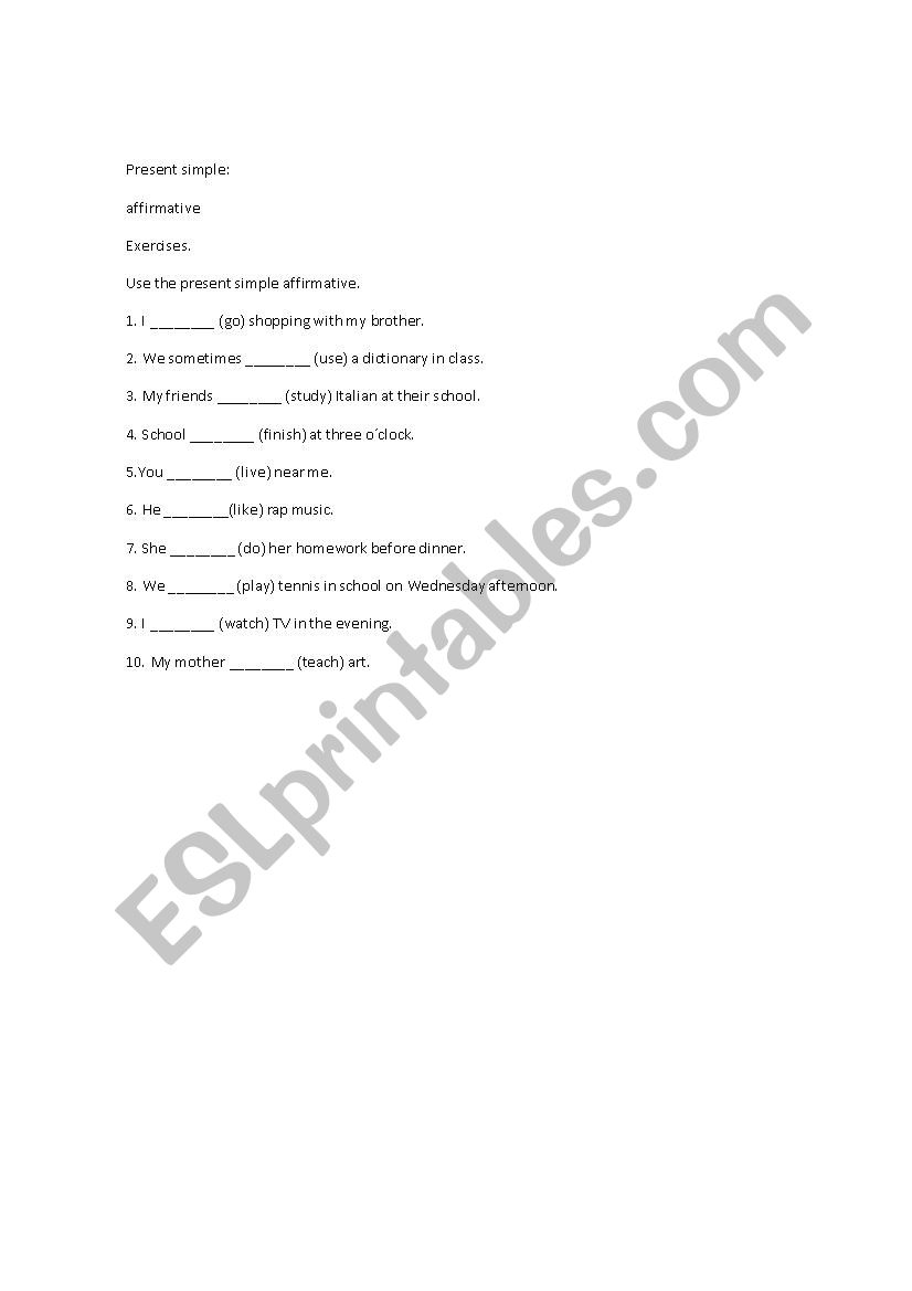 Present simple exercise worksheet