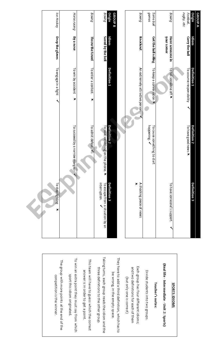 Sports Idioms worksheet