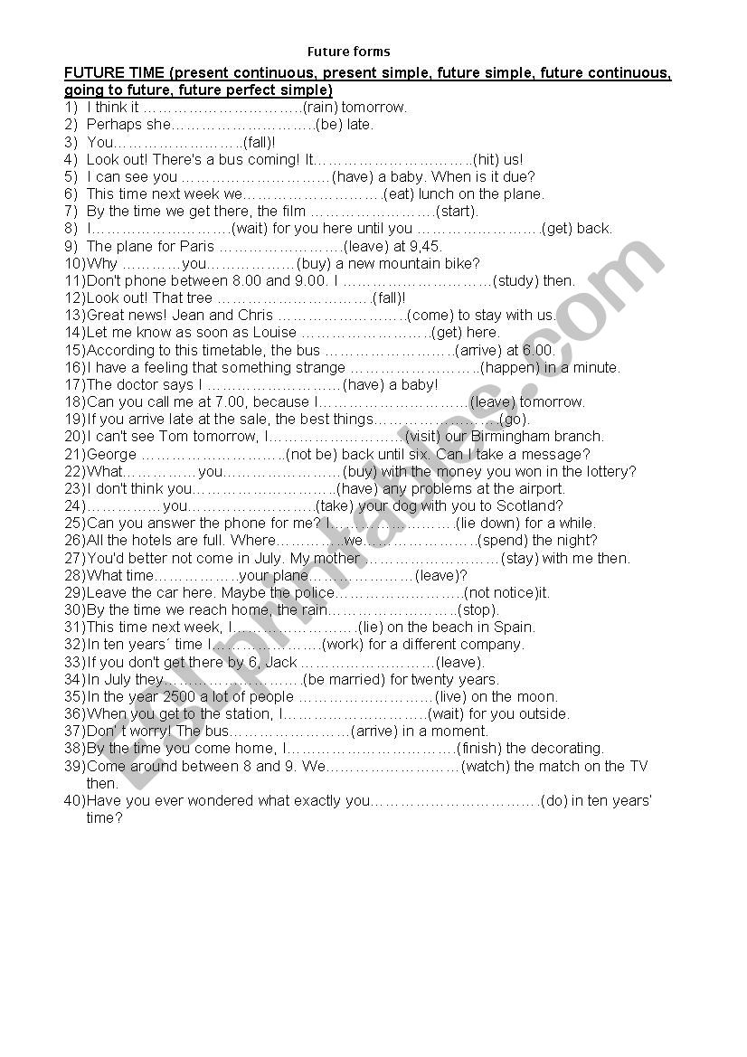 future tenses worksheet