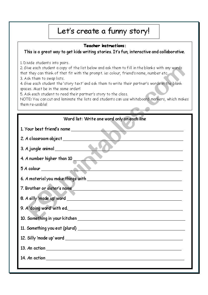 Alien Adventure worksheet