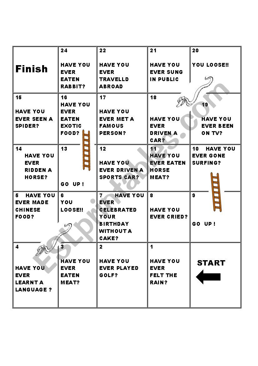 present perfect snakes and ladders