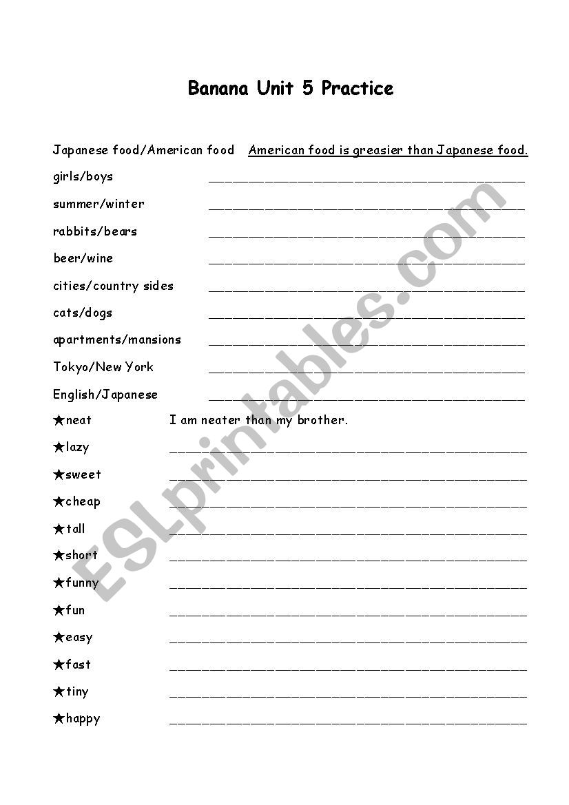 comparatives exercise worksheet