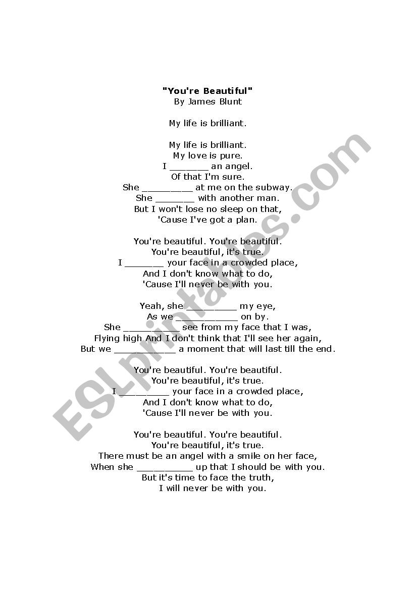 Youre Beautiful worksheet