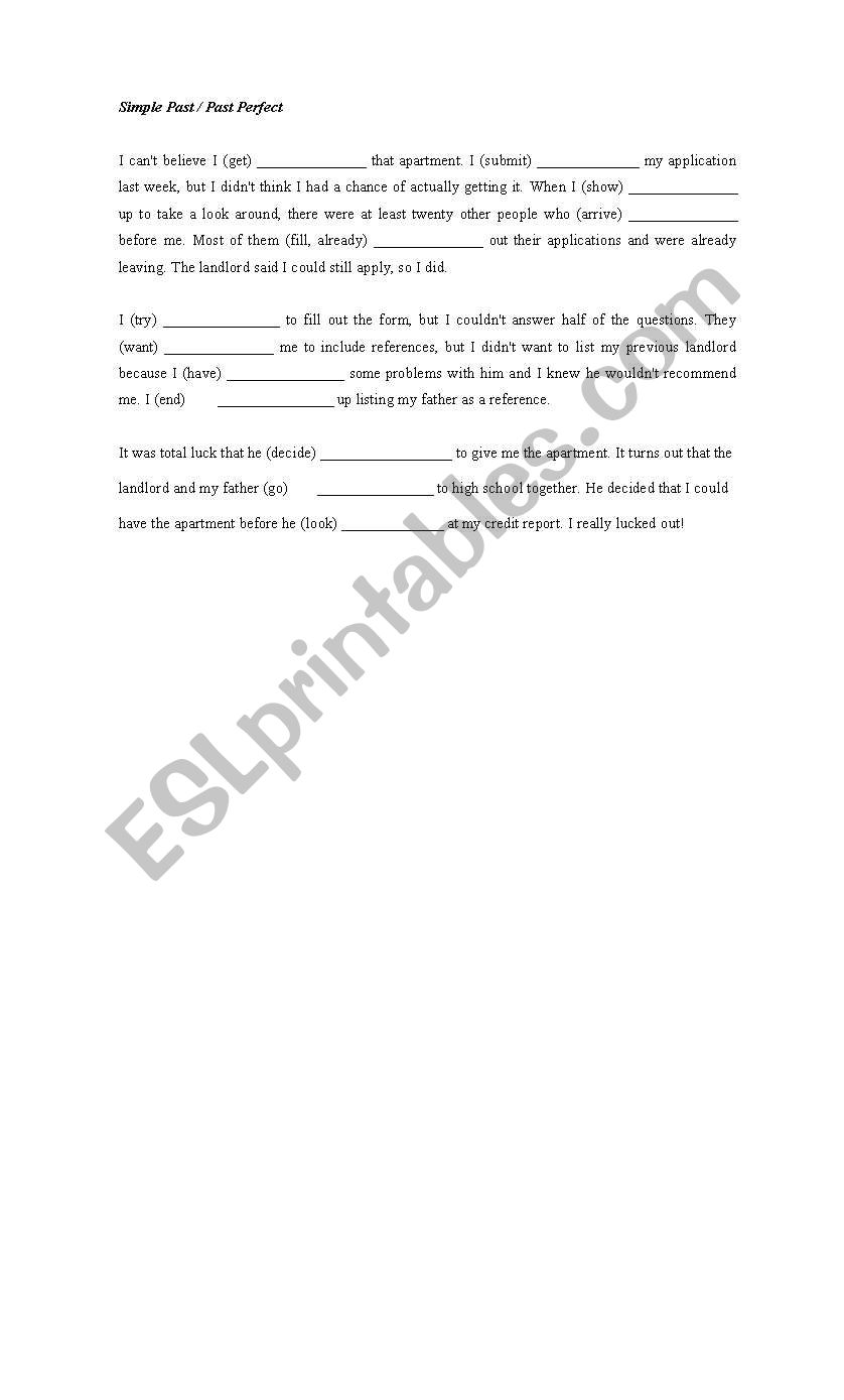 Simple Past and Past Perfect worksheet