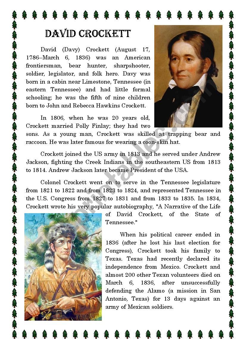 David Crockett  worksheet