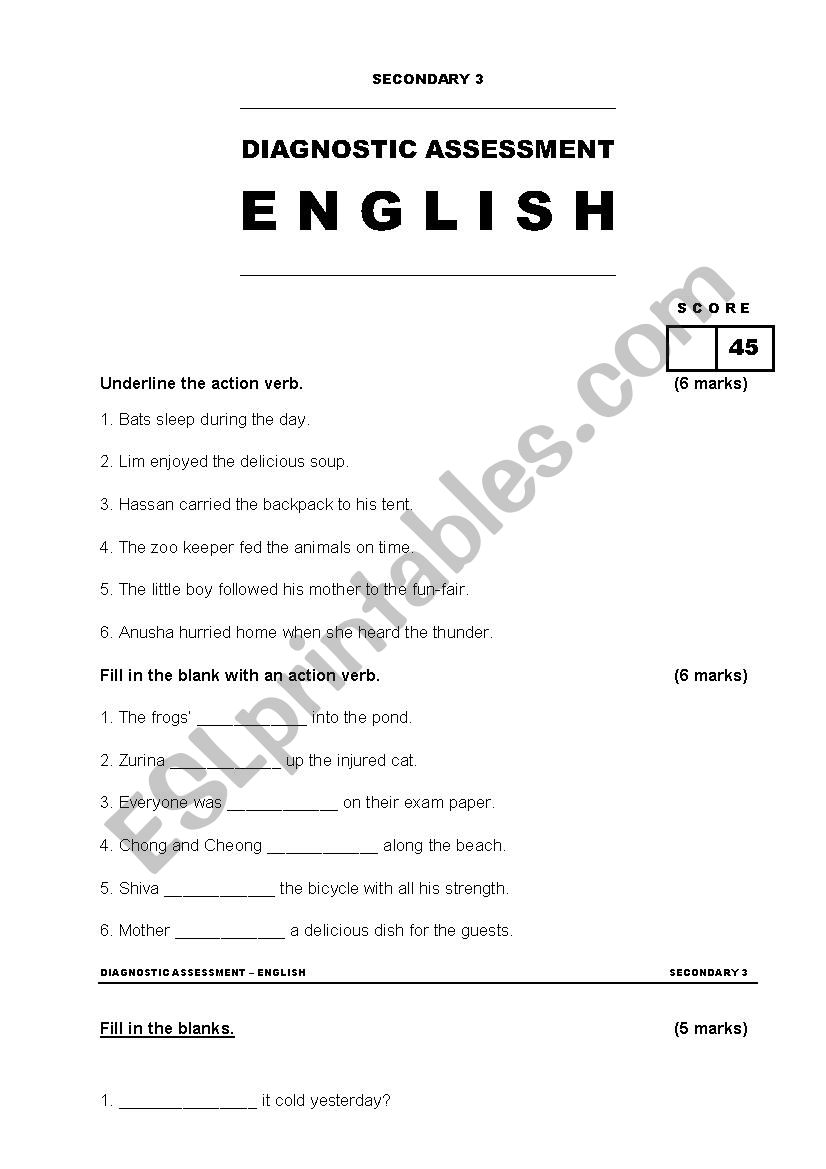 Secondary / Grade 9 Diagnostic Assessment