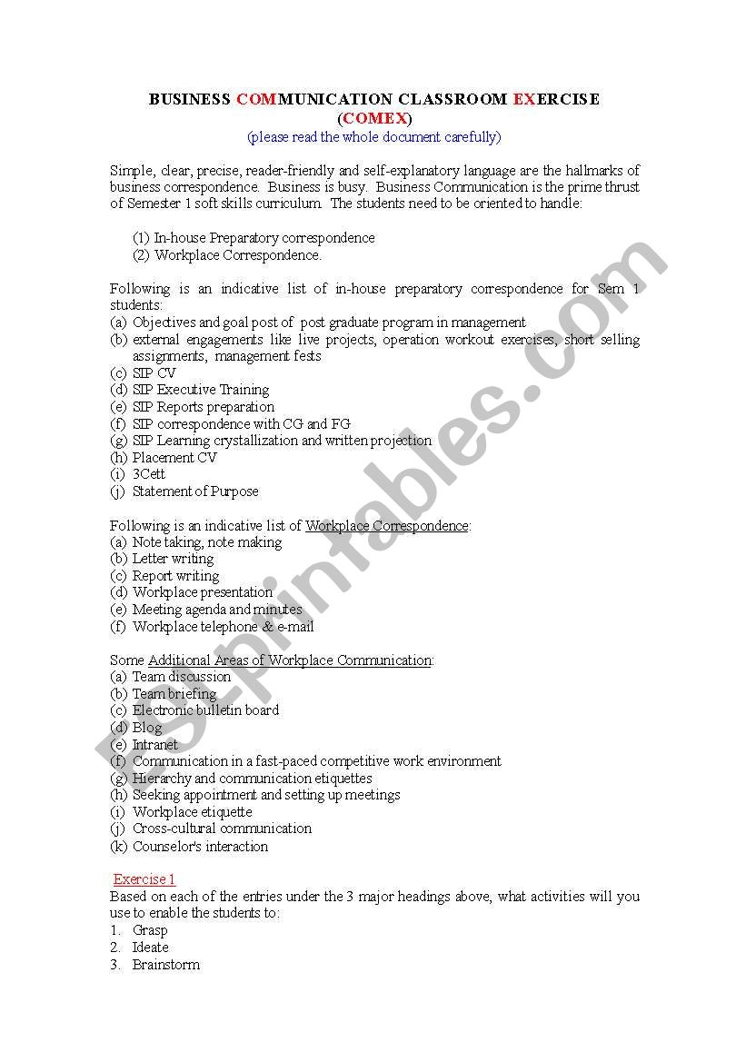 Business Communication worksheet