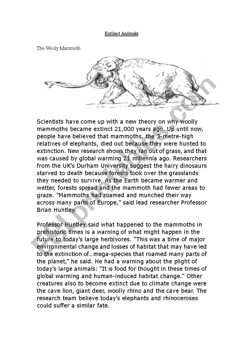 Extinct Animals worksheet