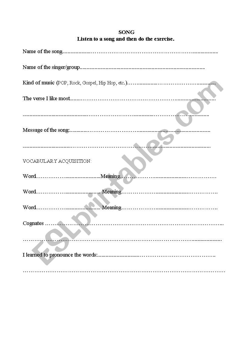 Music activity worksheet