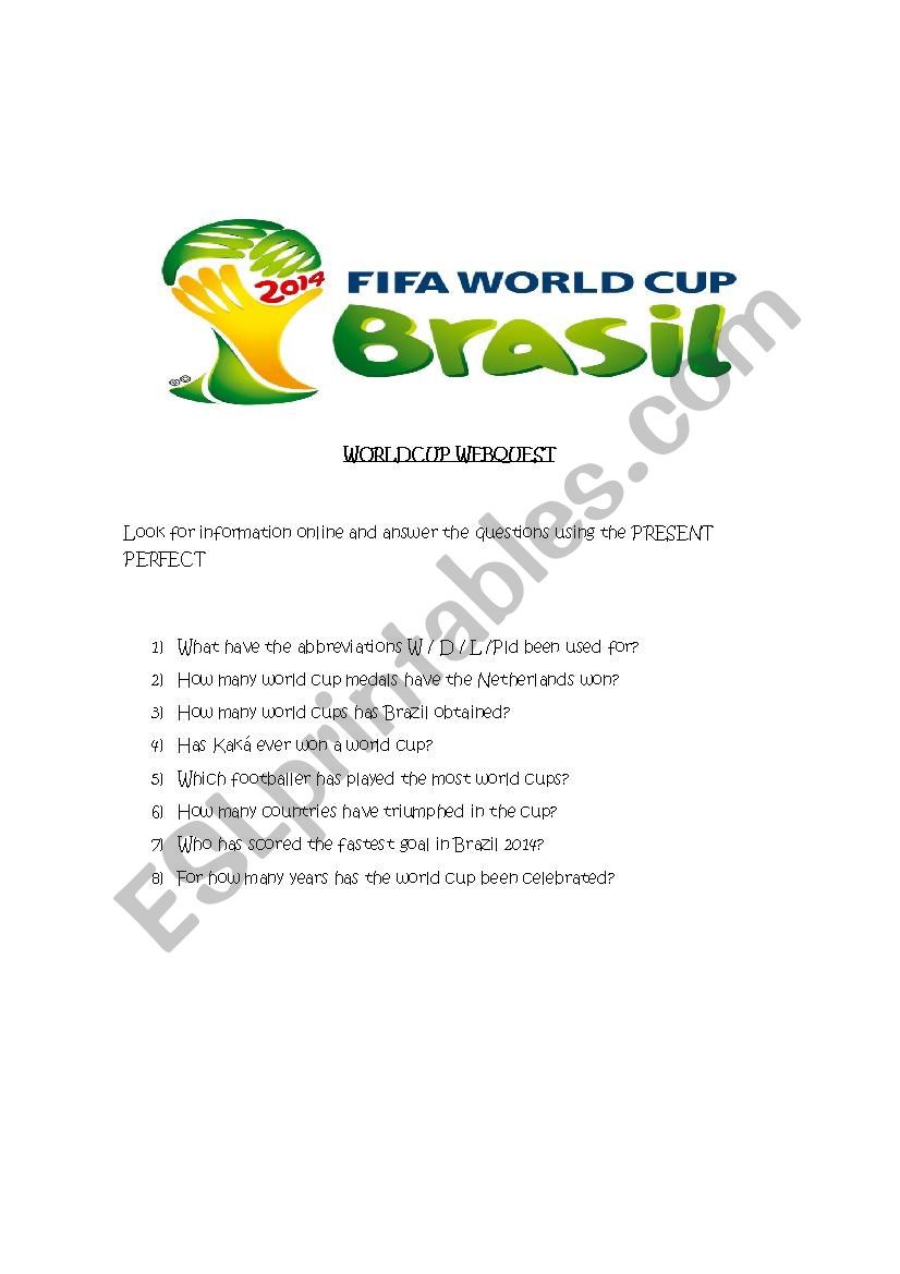 World cup Webquest! worksheet