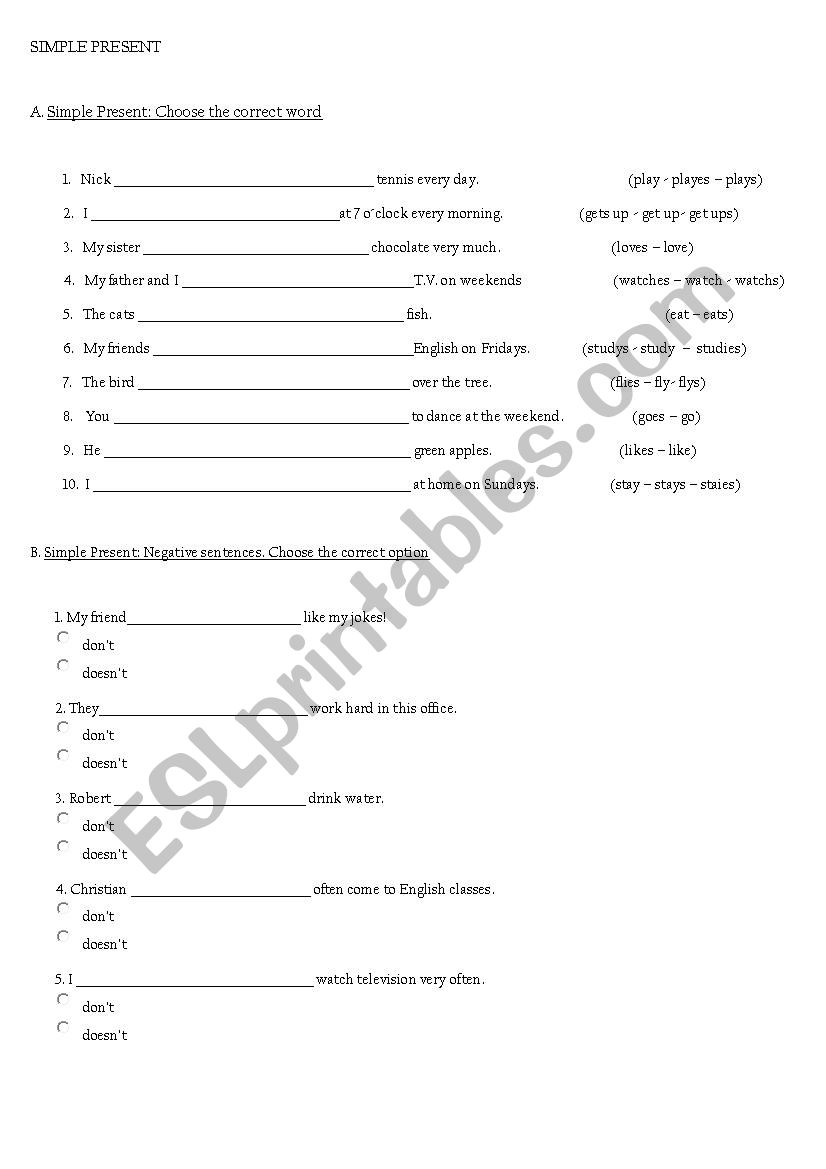 SIMPLE PRESENT worksheet