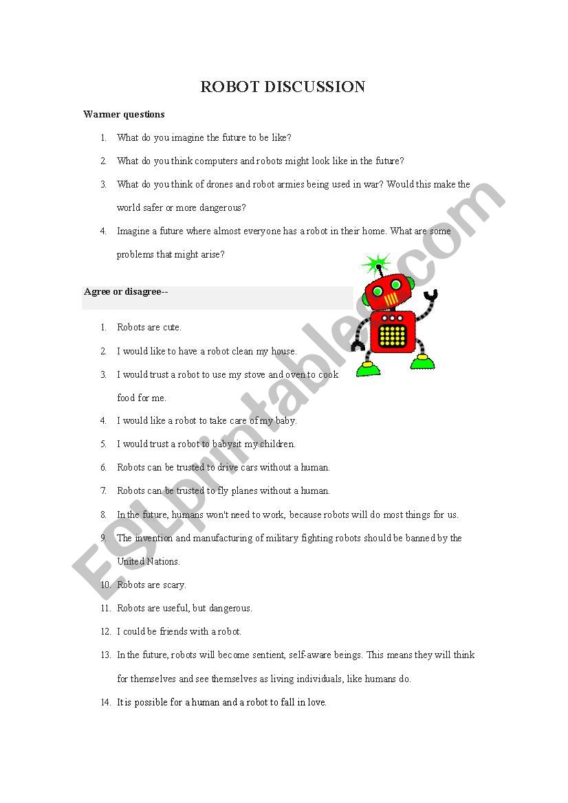 Robot Discussion worksheet