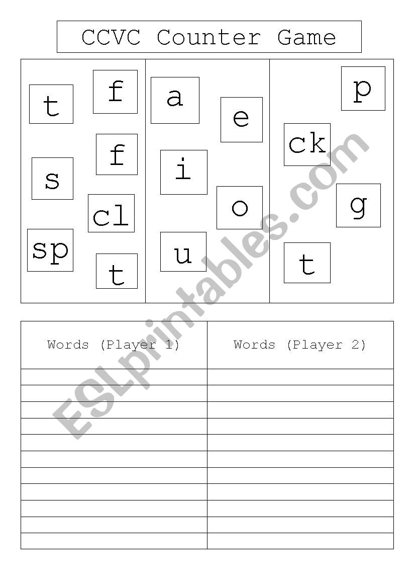 CCVC Make a Word Game worksheet