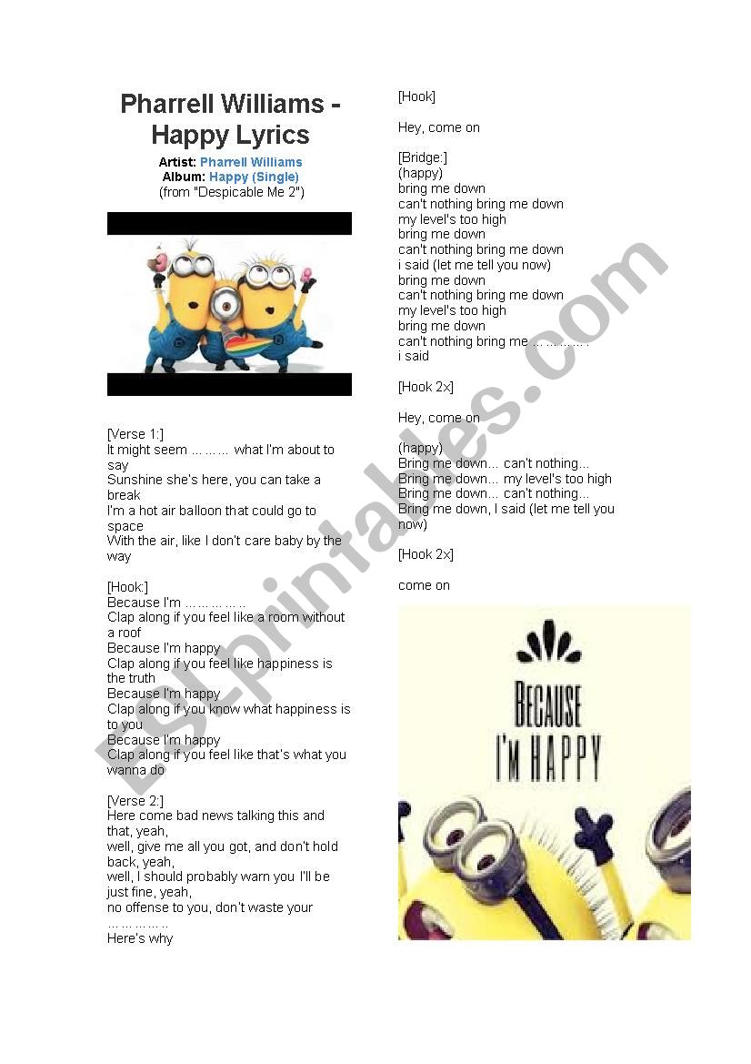 Happy song Phrrel Williams worksheet