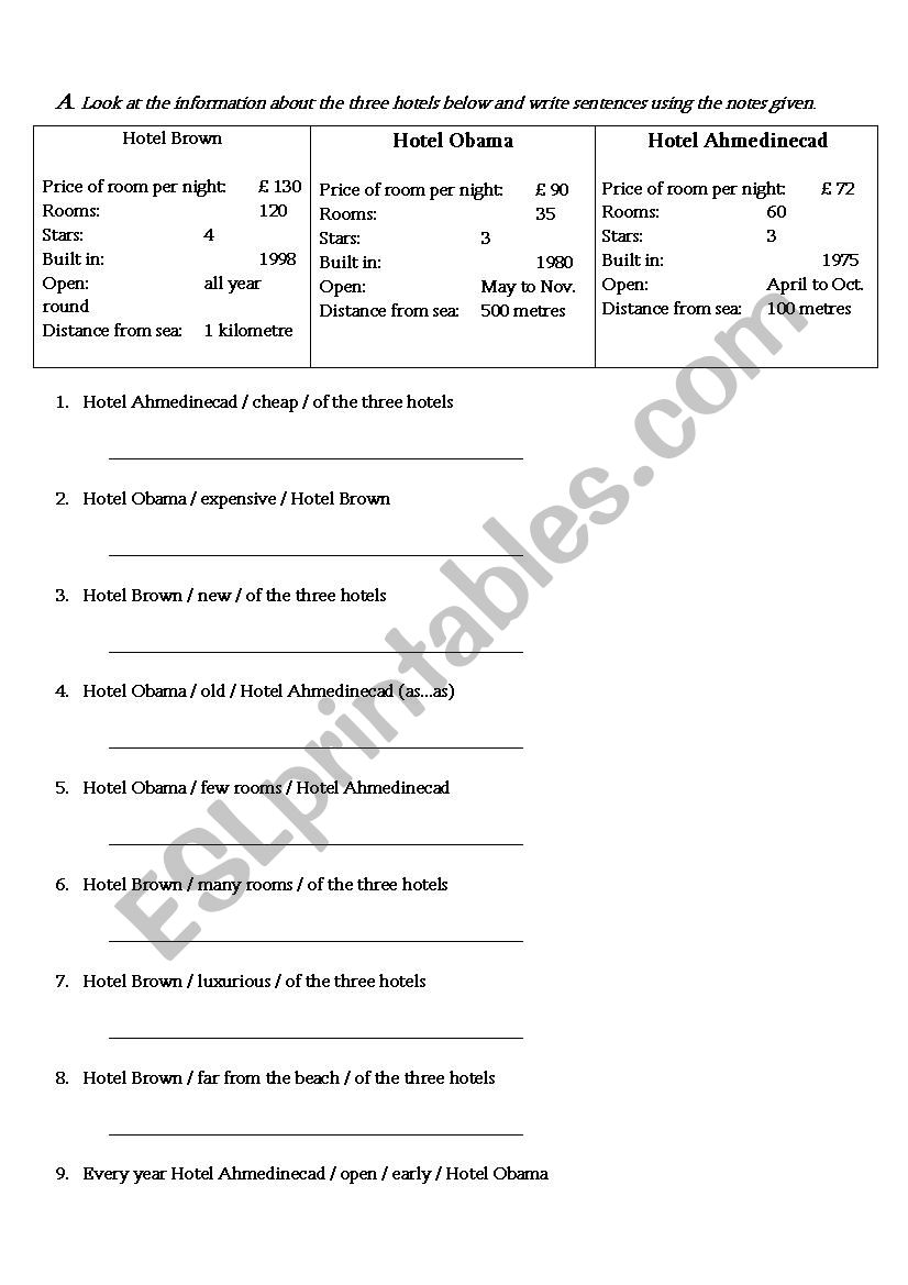 comparative and superlative worksheet