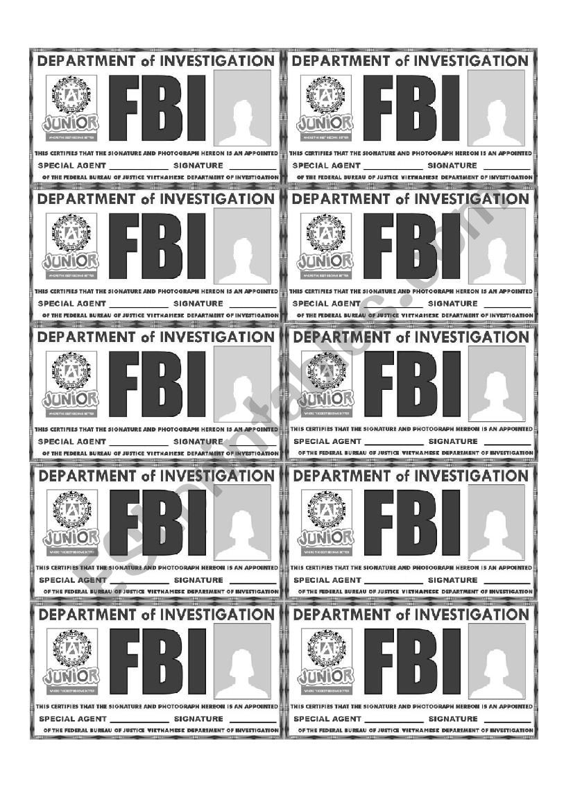 FBI Investigation Game - Role-play with badge and instructions