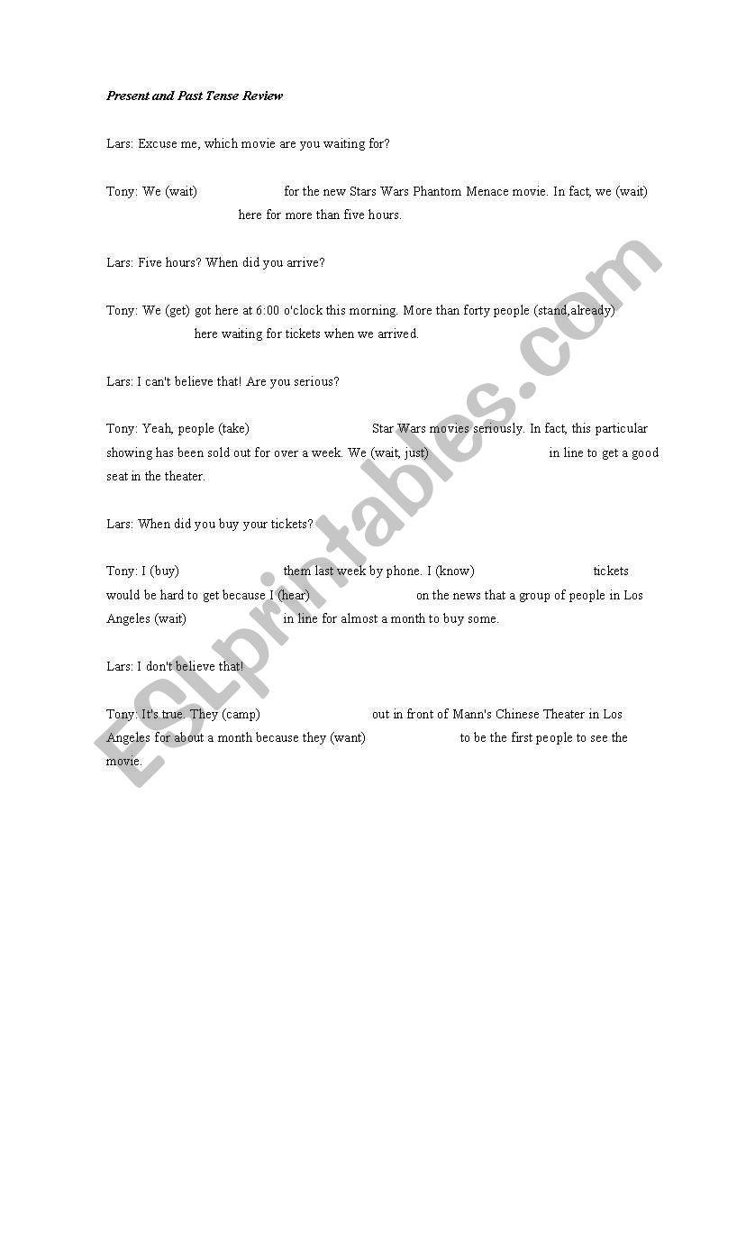 Present and Past Tense Review worksheet