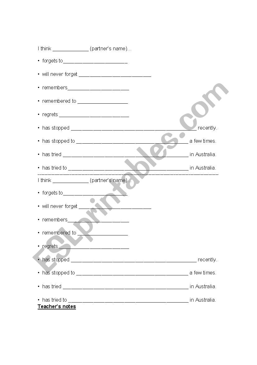 Gerund/Infinitive meaning change - communicative activity