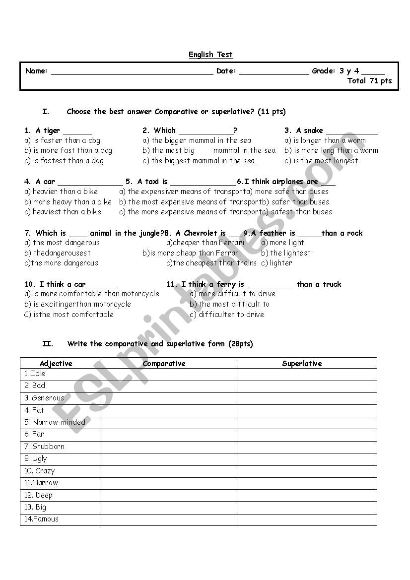 comparative and superlative adjectives