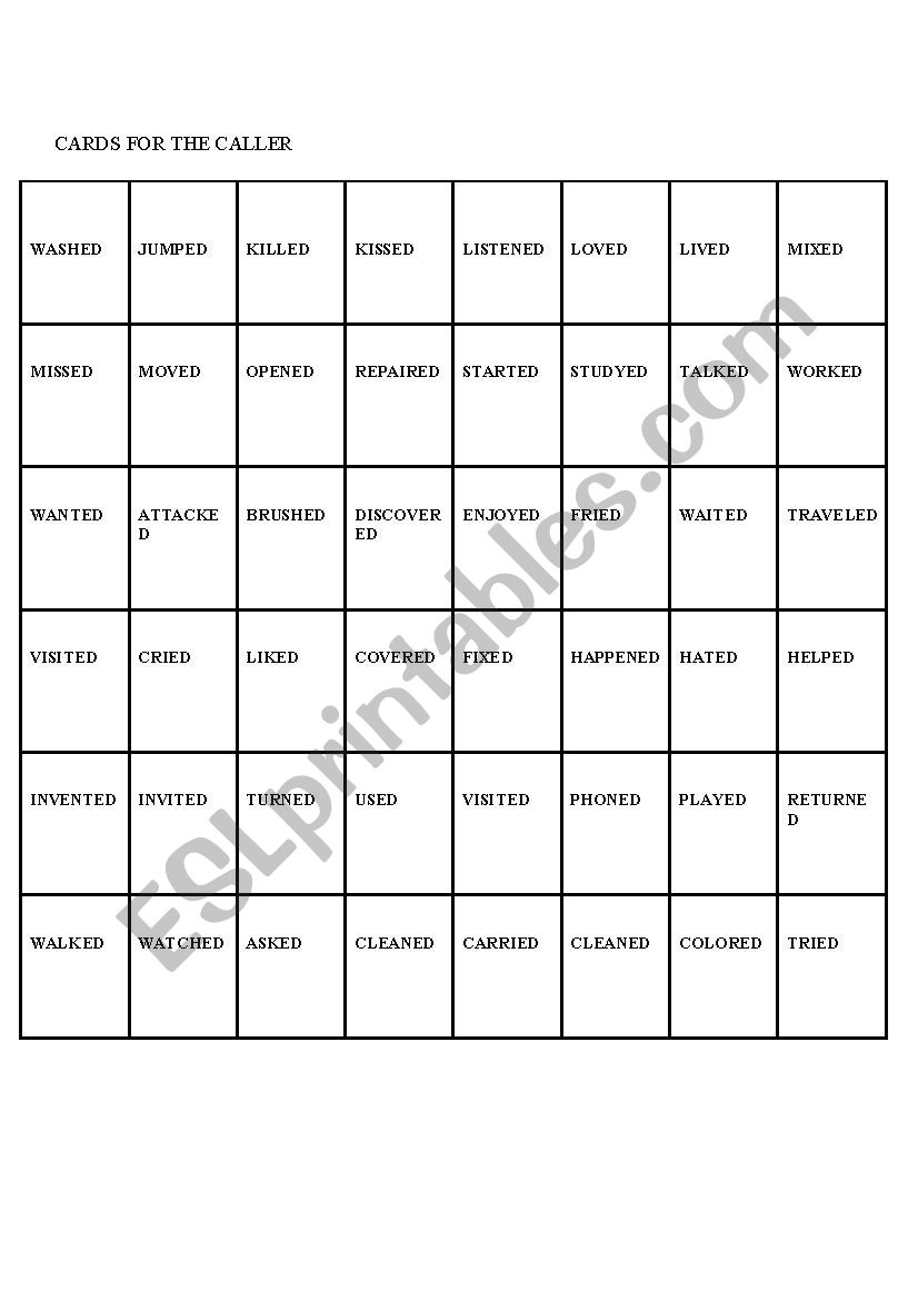 REGULAR VERBS BINGO worksheet