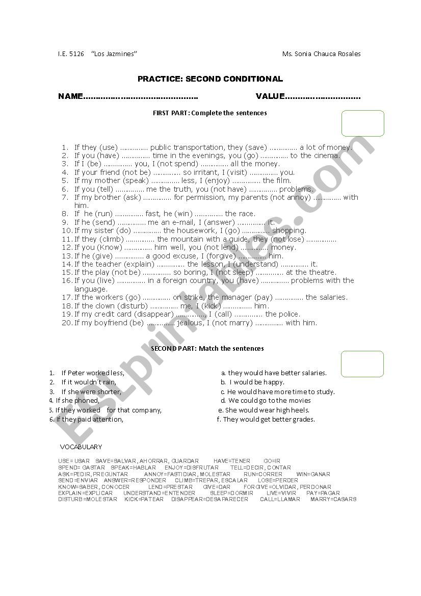 SECOND CONDITIONAL worksheet