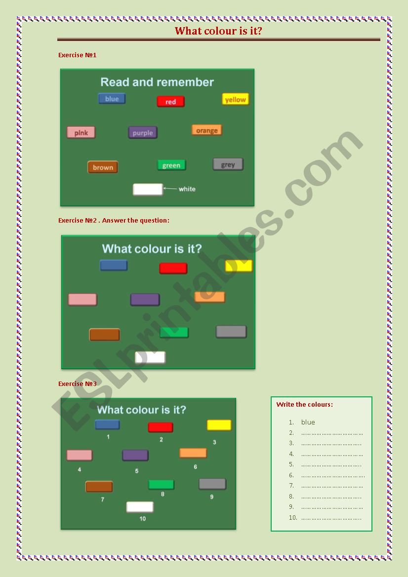 Colours worksheet