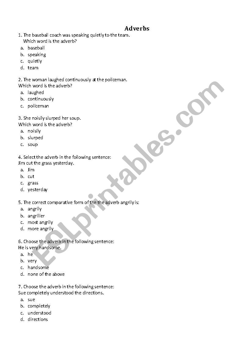 Adverbs worksheet
