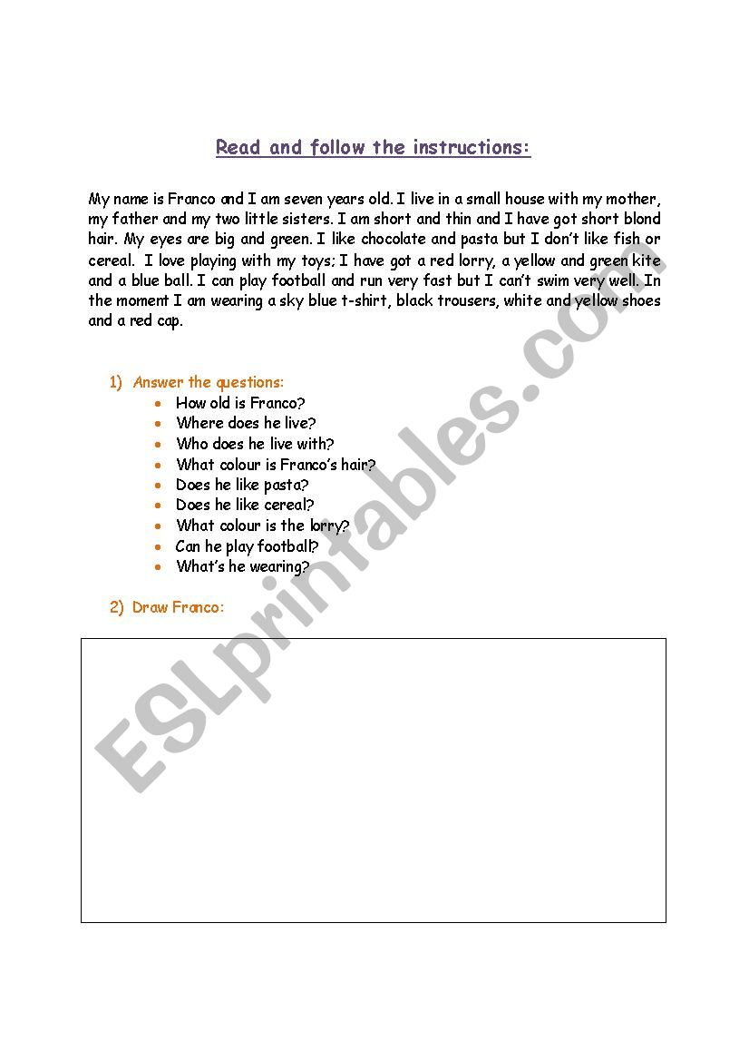 Reading for children worksheet