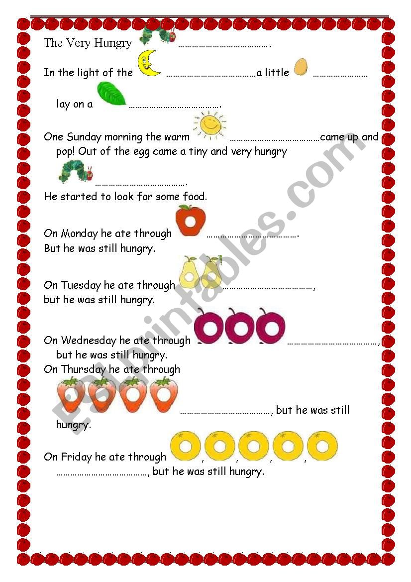 The Very Hungry caterpillar  worksheet